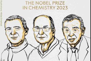 Tre vincitori del nobel per la chimica vignettati