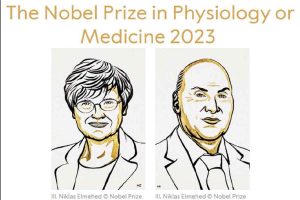 Due vignette di due scienziati in camice per il Nobel