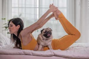 Una sessione di puppy yoga